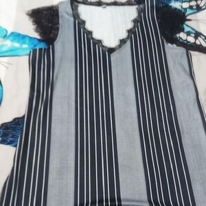 Elegant Striped Black and Gray Women's Blouse
